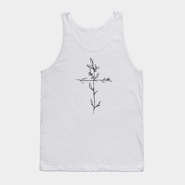 Twig Cross, A Simple Floral Black Cross Tank Top by Move Mtns